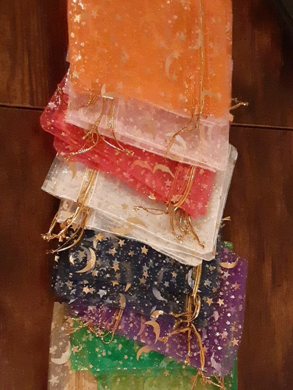 Sheer Organza Gift Bags with Gold Star & Moon Print (4.8x3.5